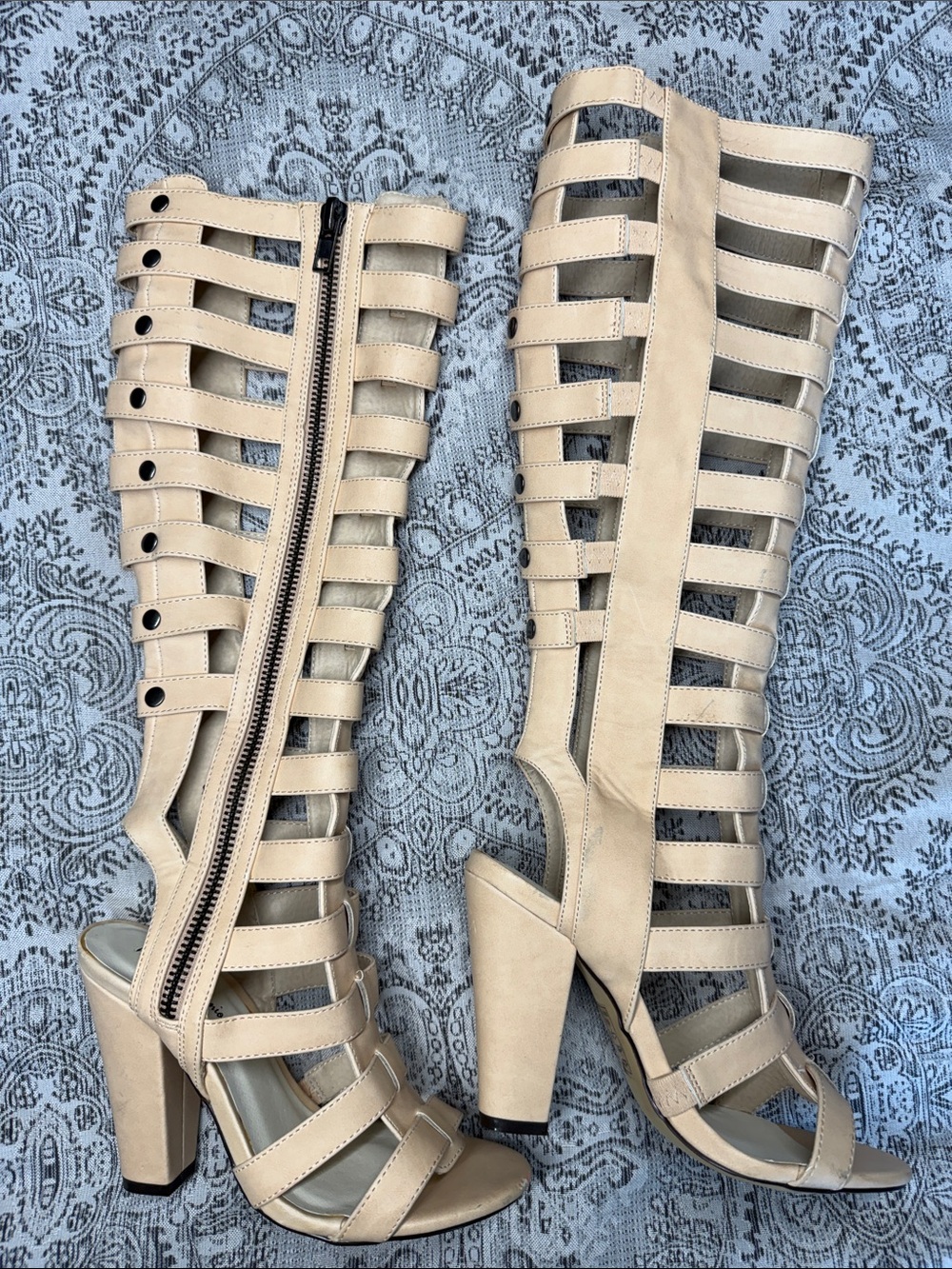 Michael Antonio - Vegan Leather Beige Strappy Gladiator Heel Boots - size 7